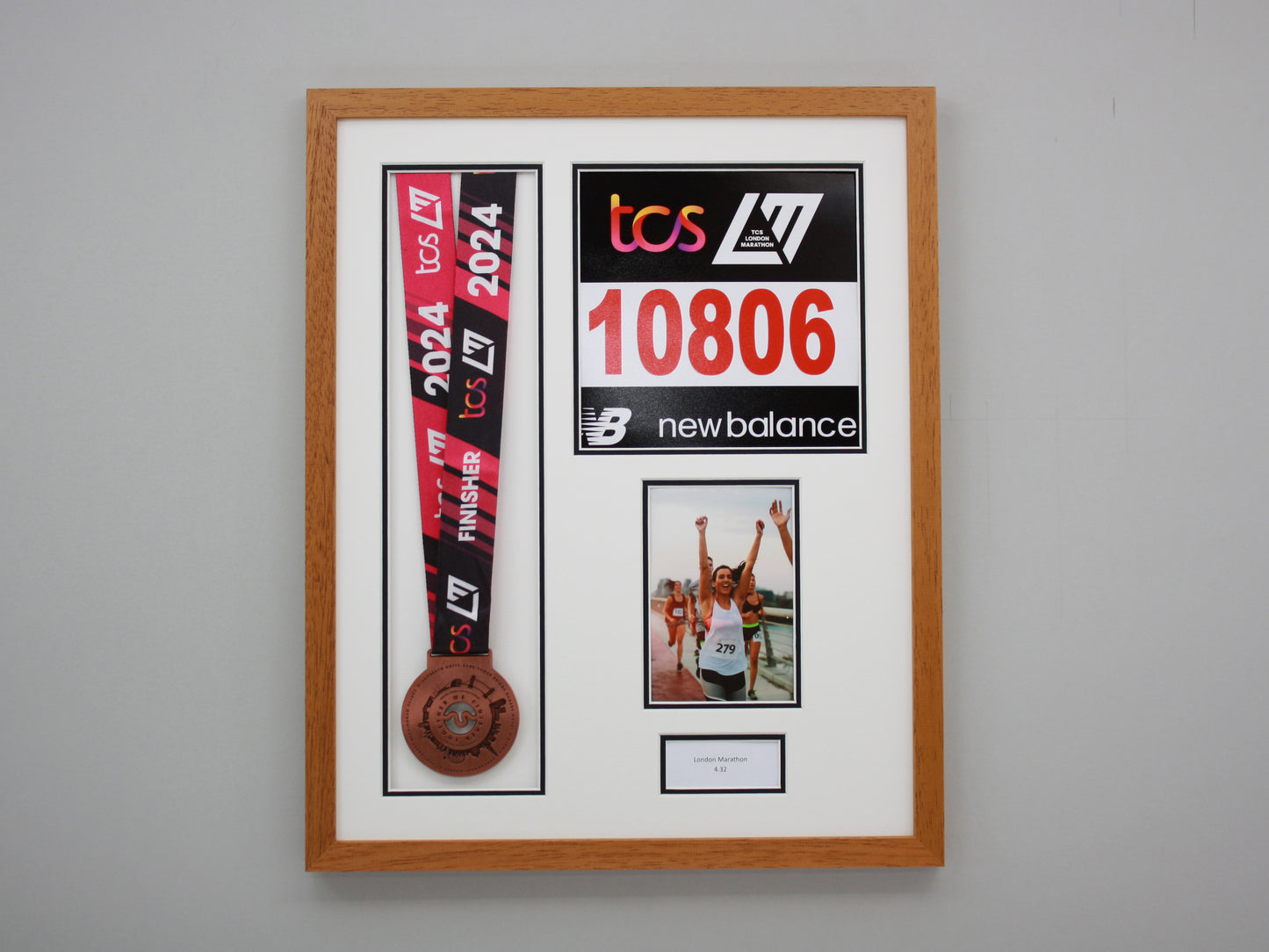 Personalised Medal display Frame with Apertures for Medal, Race Bib, 6x4" Photo and Text. - PhotoFramesandMore - Wooden Picture Frames