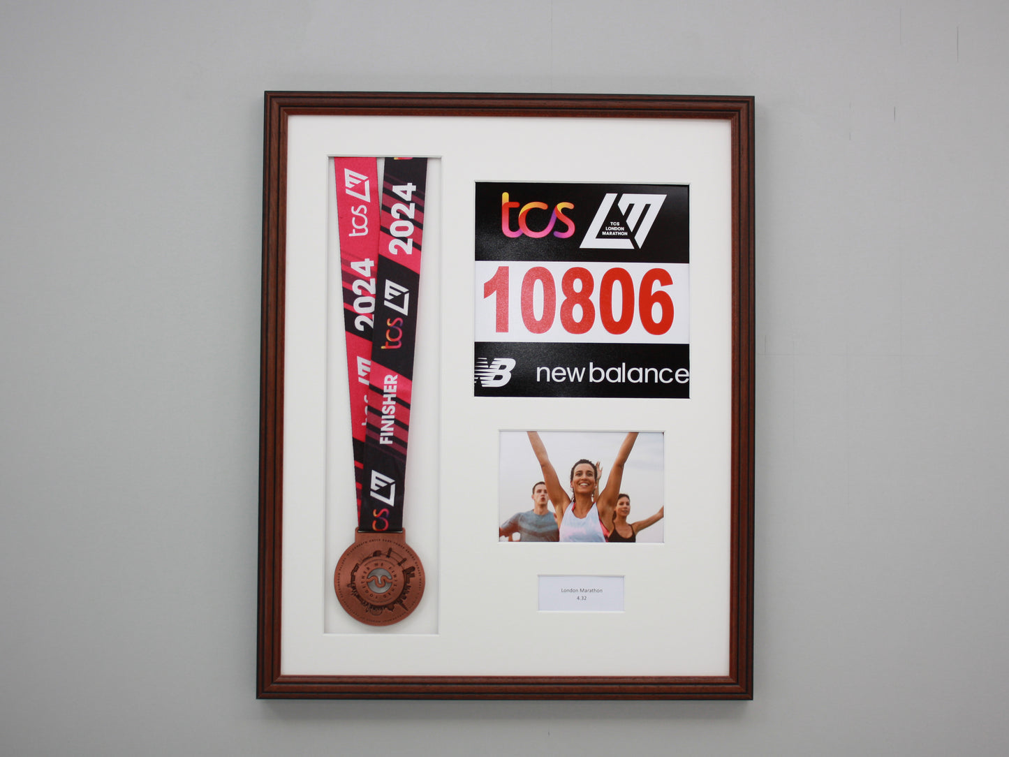 Personalised Medal display Frame with Apertures for Medal, Race Bib, 6x4" Landscape Photo and Text. Traditional Range. - PhotoFramesandMore - Wooden Picture Frames