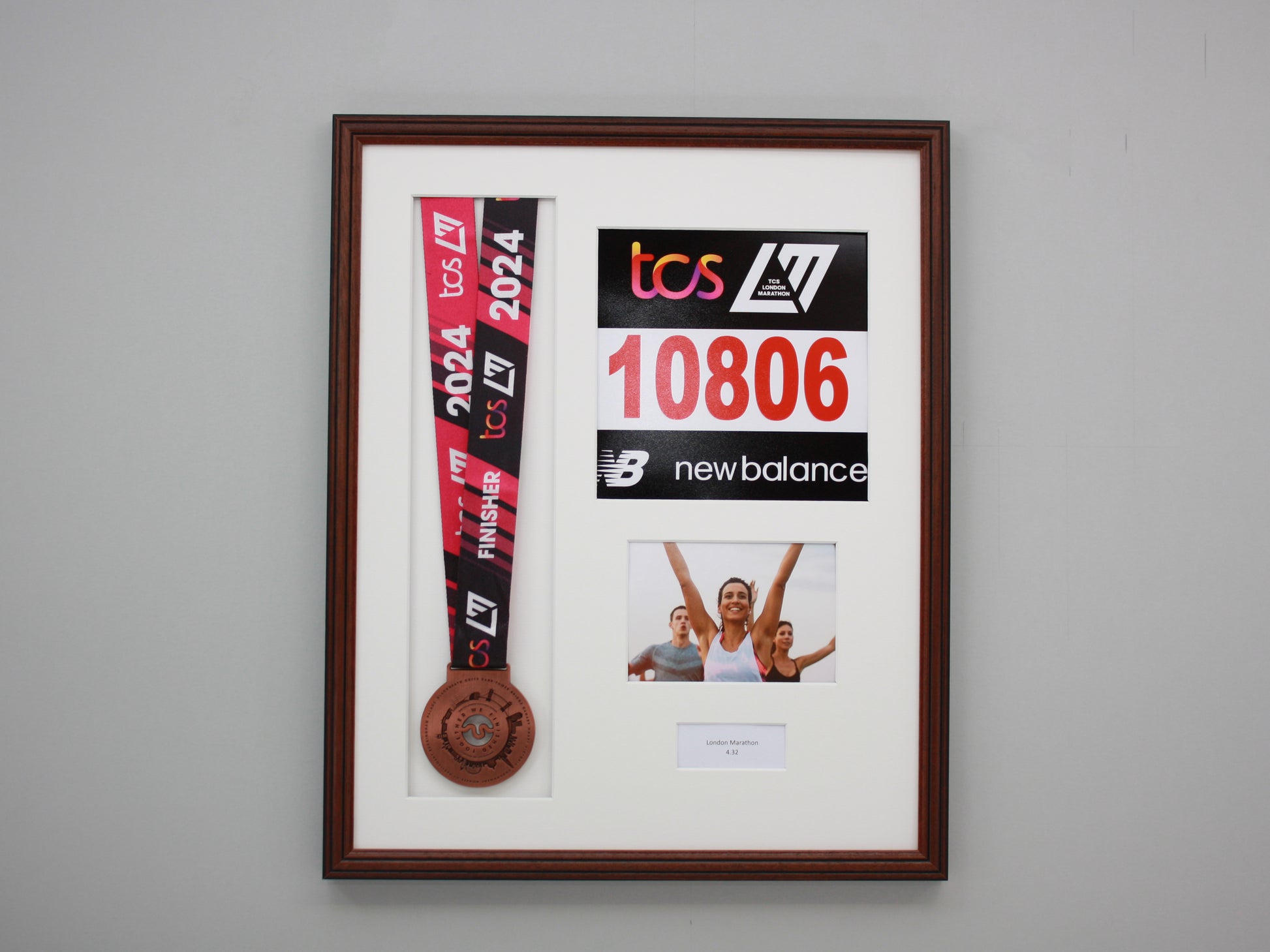 Personalised Medal display Frame with Apertures for Medal, Race Bib, 6x4" Landscape Photo and Text. Traditional Range. - PhotoFramesandMore - Wooden Picture Frames