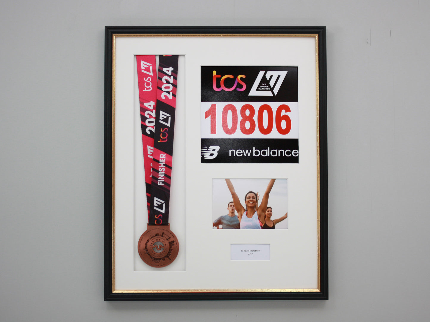 Personalised Medal display Frame with Apertures for Medal, Race Bib, 6x4" Landscape Photo and Text. Traditional Range. - PhotoFramesandMore - Wooden Picture Frames