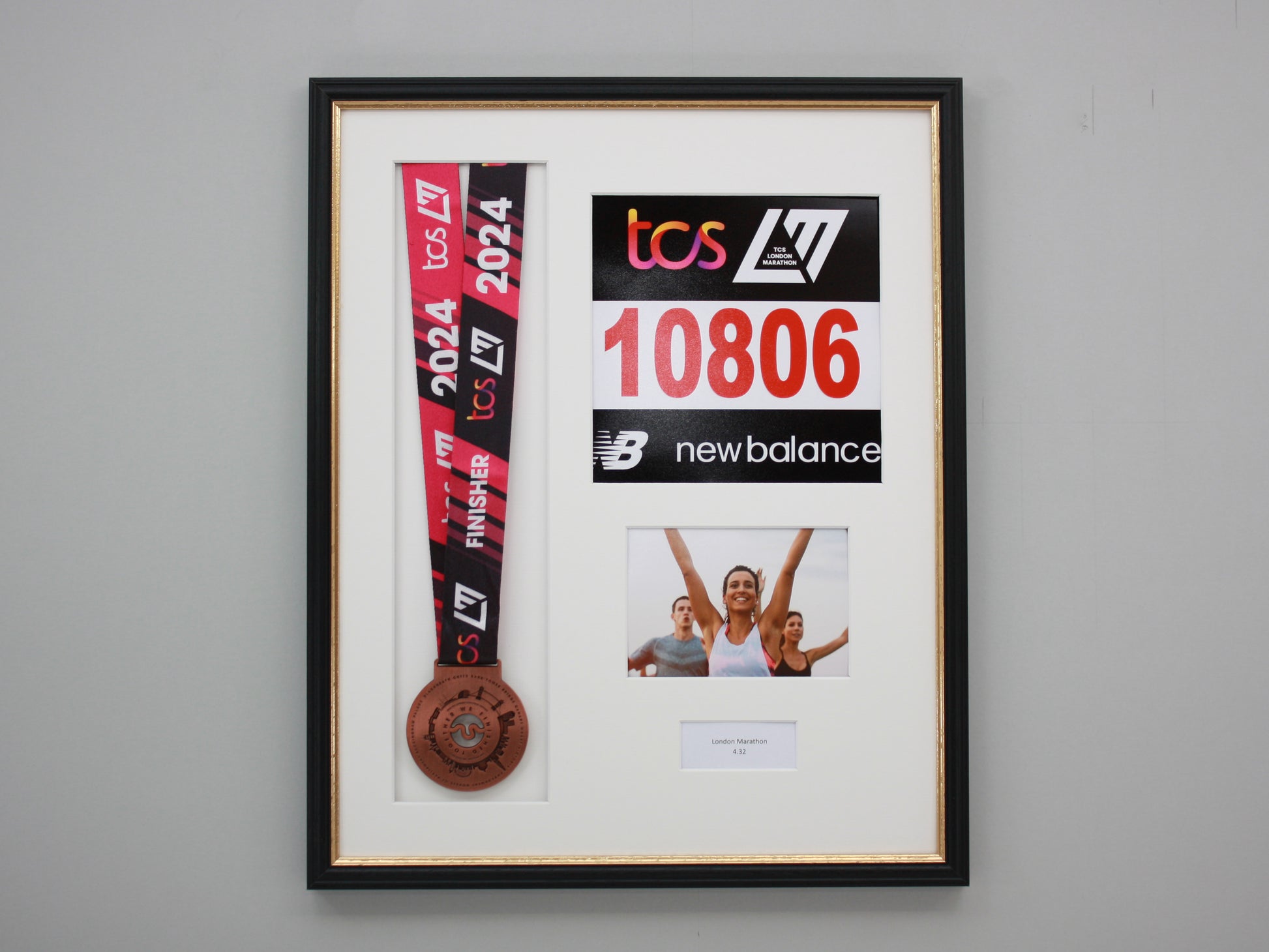 Personalised Medal display Frame with Apertures for Medal, Race Bib, 6x4" Landscape Photo and Text. Traditional Range. - PhotoFramesandMore - Wooden Picture Frames