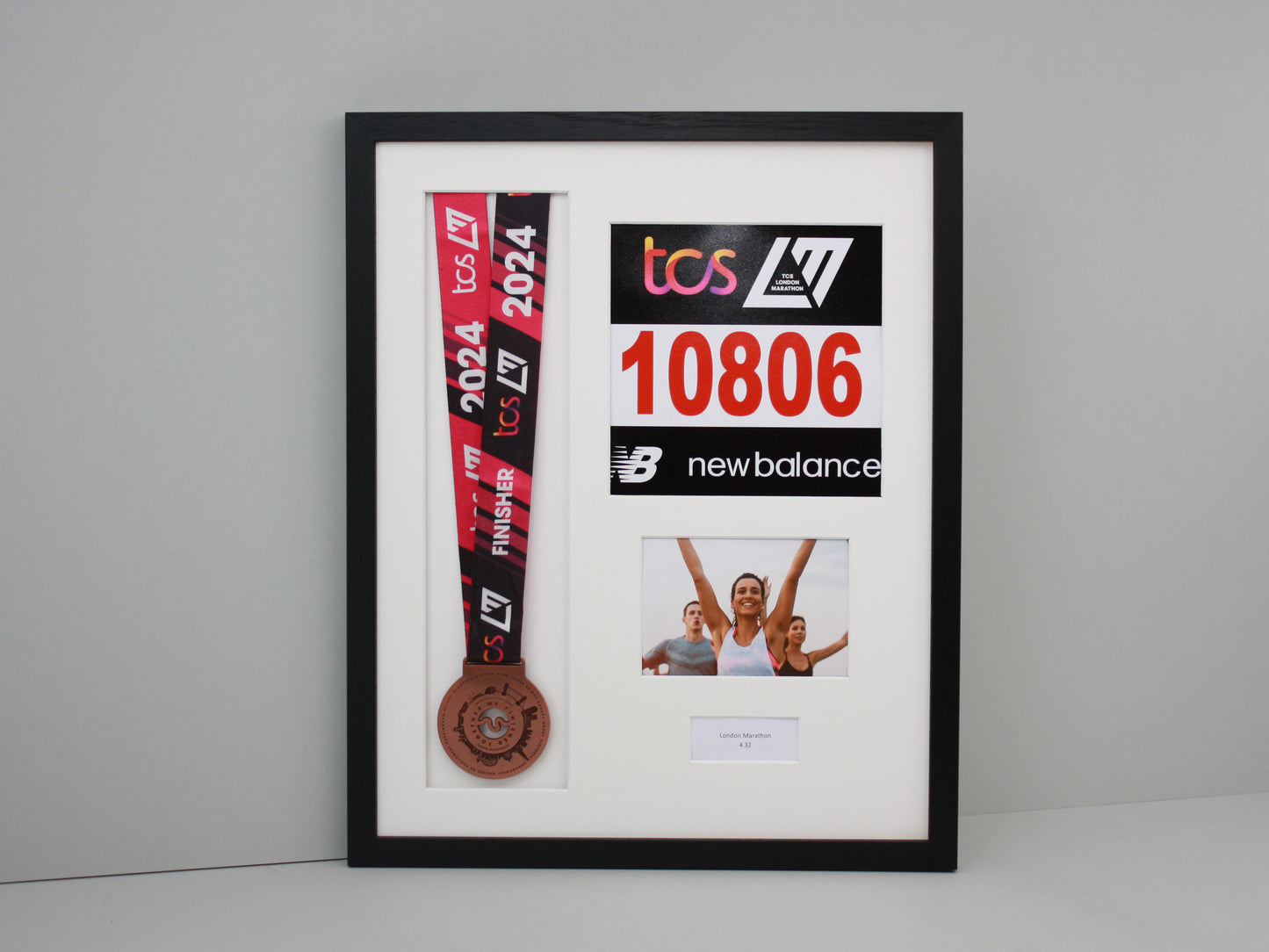 Personalised Medal display Frame with Apertures for Medal, Race Bib, Landscape 6x4" Photo and Text. - PhotoFramesandMore - Wooden Picture Frames