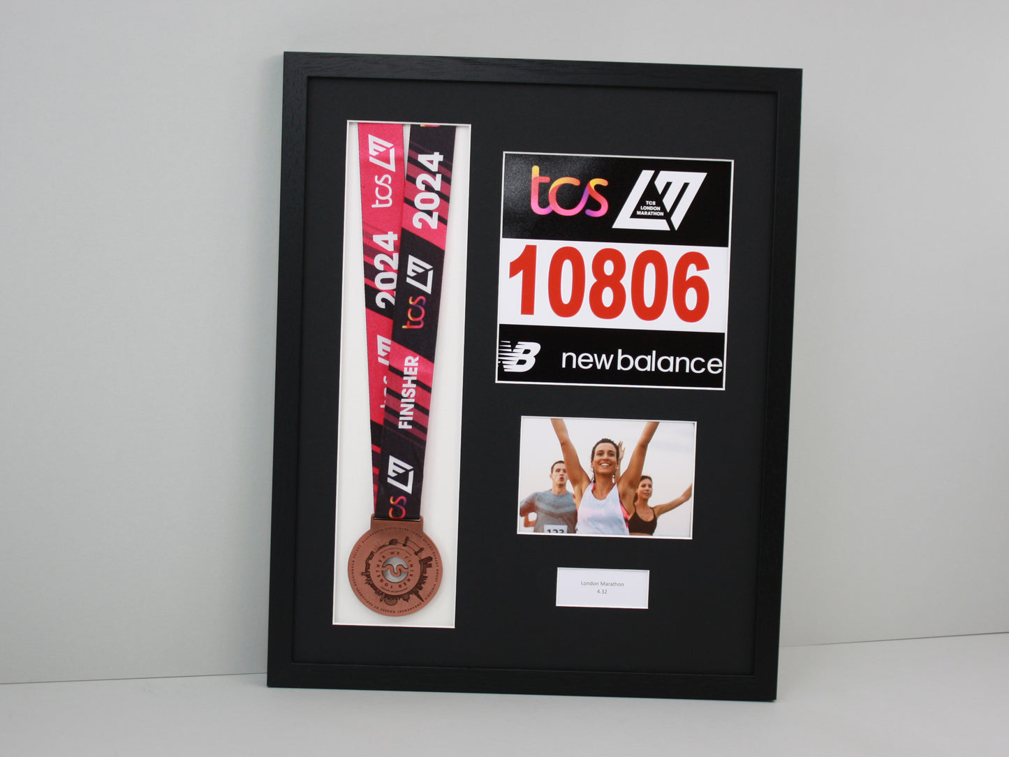 Personalised Medal display Frame with Apertures for Medal, Race Bib, Landscape 6x4" Photo and Text. - PhotoFramesandMore - Wooden Picture Frames