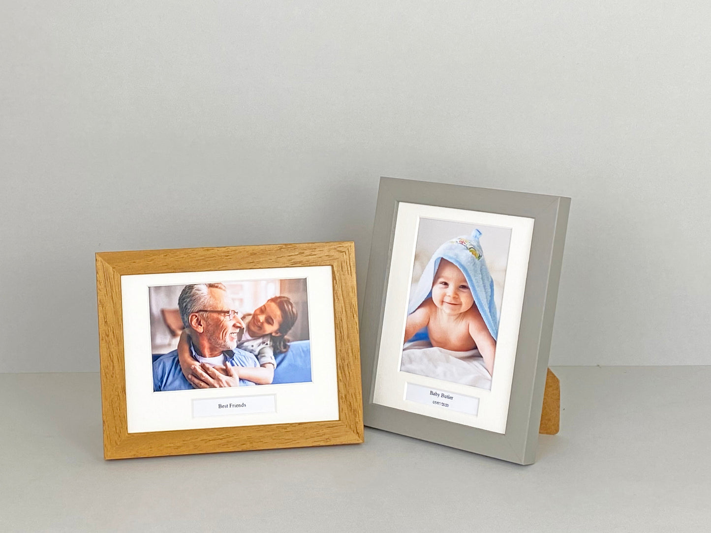 Personalised Mini Caption Frames. Landscape 8x6" Frame with 6x4" Photo. Handmade by Art@Home in the UK - PhotoFramesandMore - Wooden Picture Frames