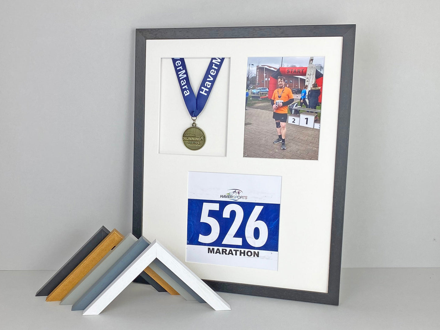 Medal display Frame with Apertures for Bib & Photo. 40x50cm. - PhotoFramesandMore - Wooden Picture Frames
