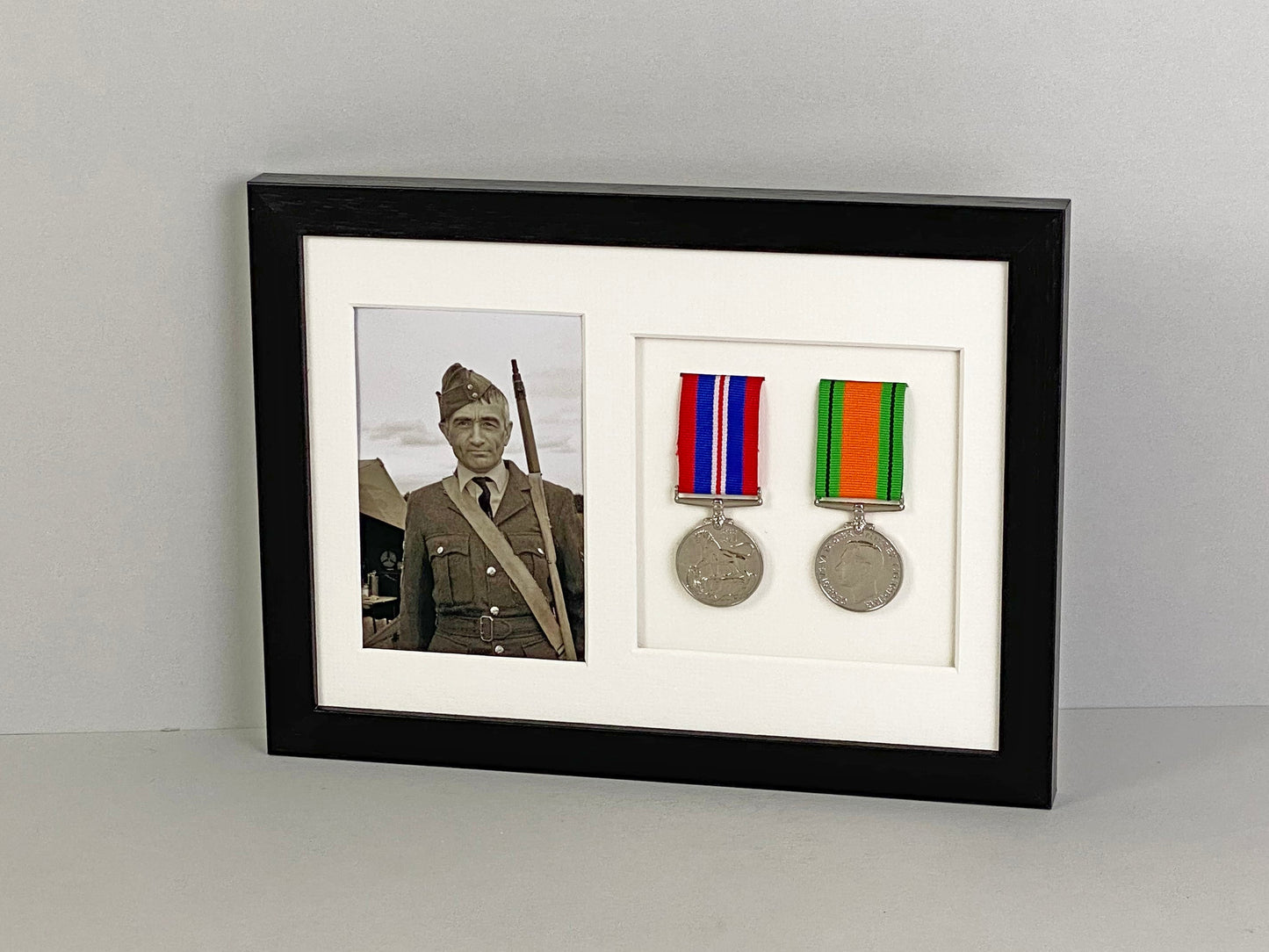 Military and Service Medal display Frame for Two Medals and a 6x4" Photograph. A4. - PhotoFramesandMore - Wooden Picture Frames