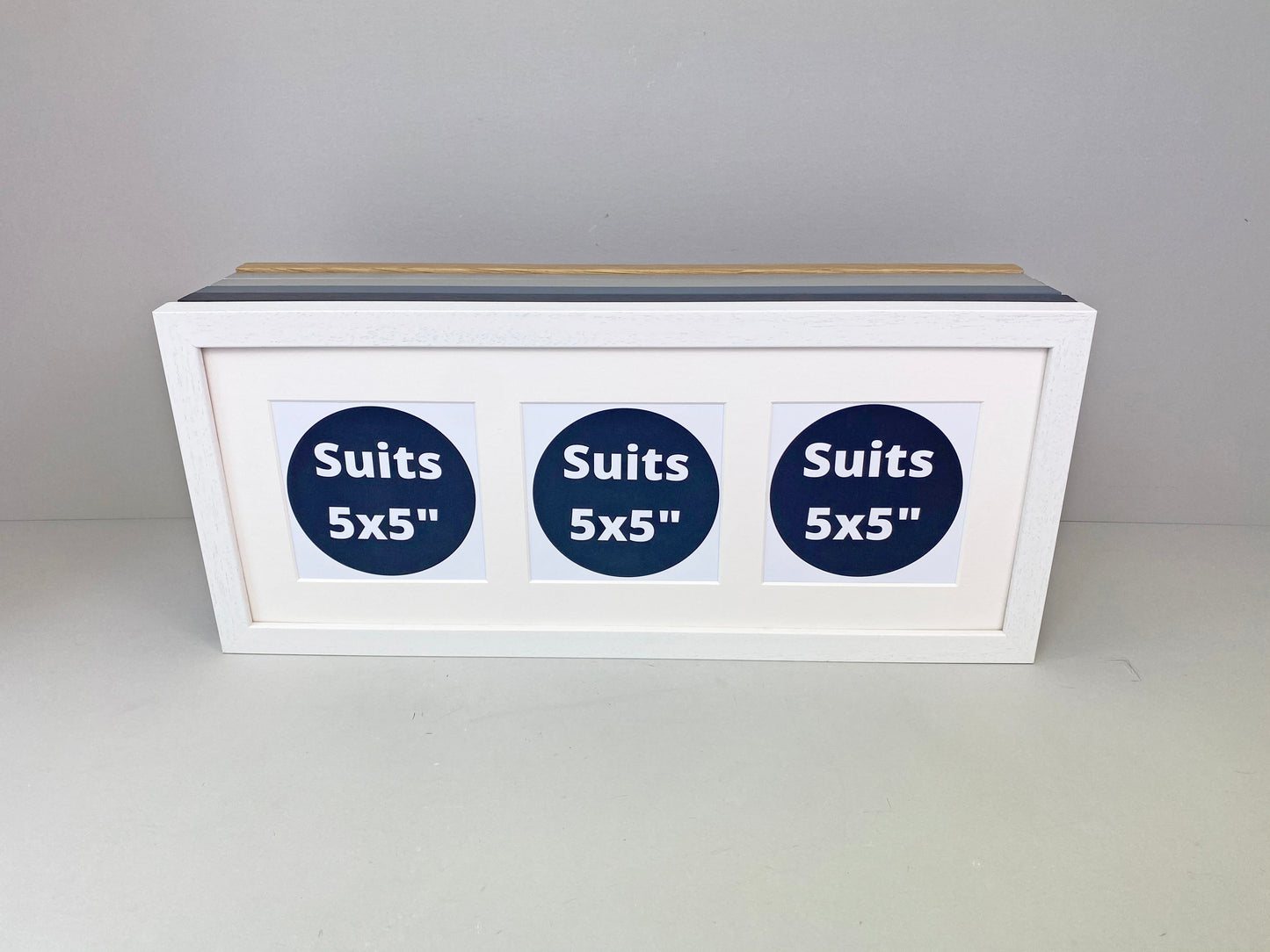 Suits Three 5x5" pictures. 20x50cm. Wooden Multi Aperture Photo Frame. - PhotoFramesandMore