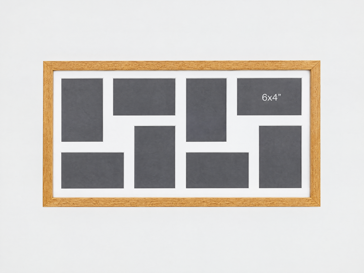 Suits Eight 6x4" Photos. 30x60cm. Wooden Multi Aperture Photo Frame.