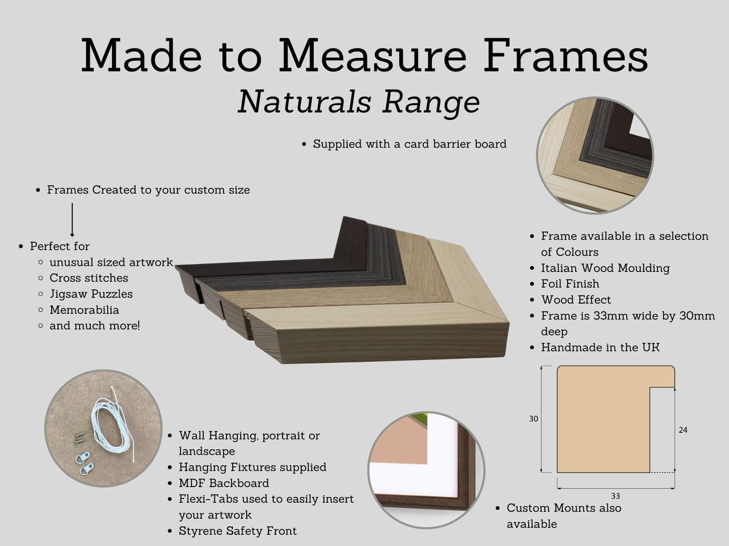 Made To Measure - Naturals 33 Range - Wooden Picture Frames with a Natural Wood Colour Finish