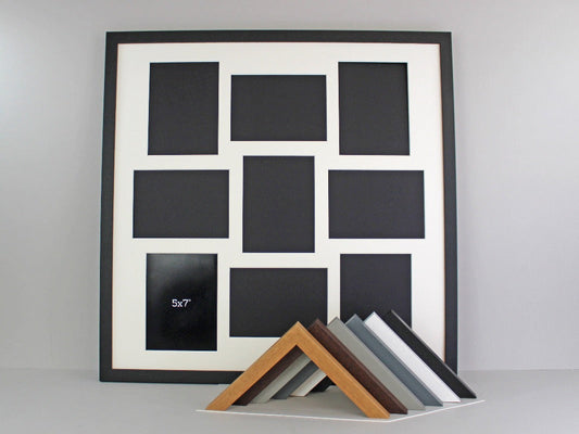 Suits Nine 5x7" Photos. 60x60cm. Wooden Multi Aperture Photo Frame. - PhotoFramesandMore - Wooden Picture Frames