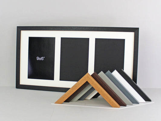 Suits Three 9x6" sized Prints/Photos. 30x60cm. Wooden Multi Aperture Frame. - PhotoFramesandMore - Wooden Picture Frames