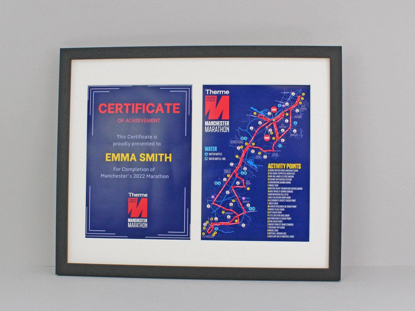 Frame to suit a Running / Cycling Bib and an A4 Certificate / Course Map. Landscape or Portrait.