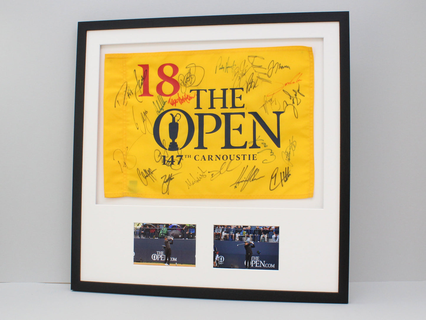 Display your golf flag. with two photographs. Perfect for Golf Flags and memorabilia. Wooden Picture Frames