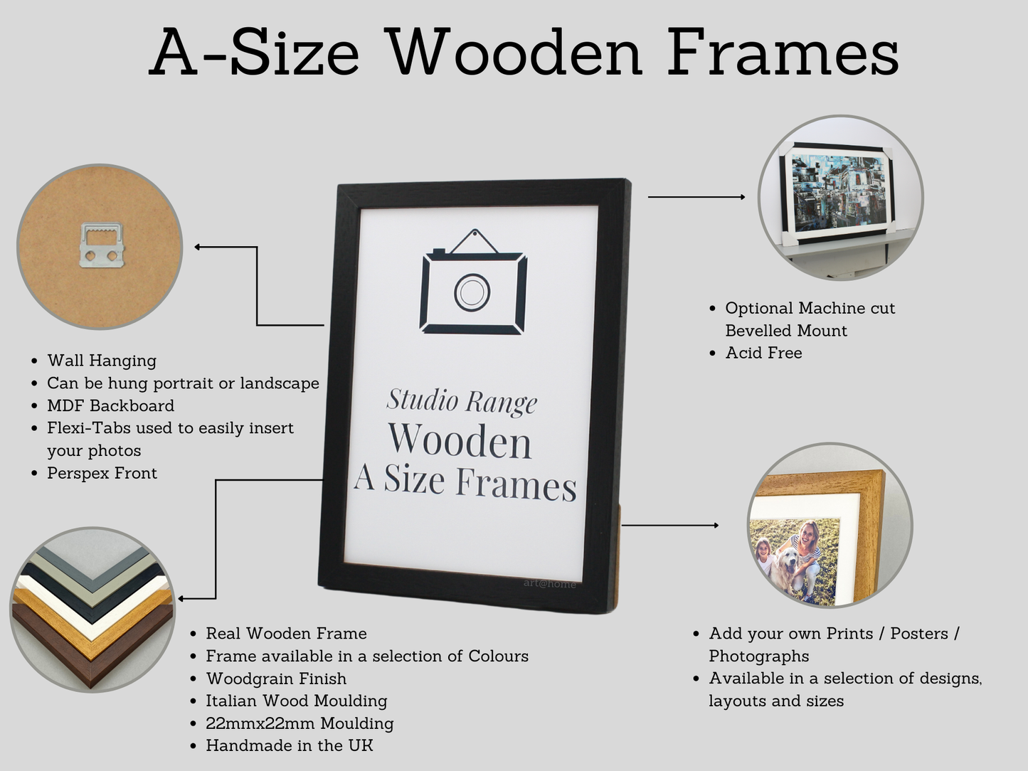 Oak Colour A-Size Frames - A1, A2, A3, A4 Size Wooden Poster Frame - PhotoFramesandMore - Wooden Picture Frames