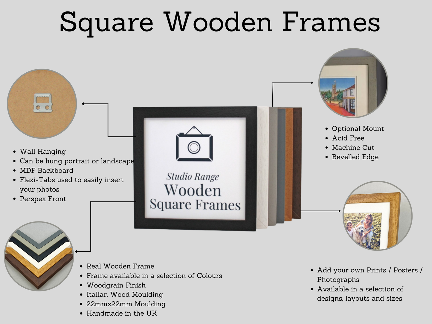 Walnut Colour - Square Wooden Frames | Standard Size Frames - PhotoFramesandMore - Wooden Picture Frames