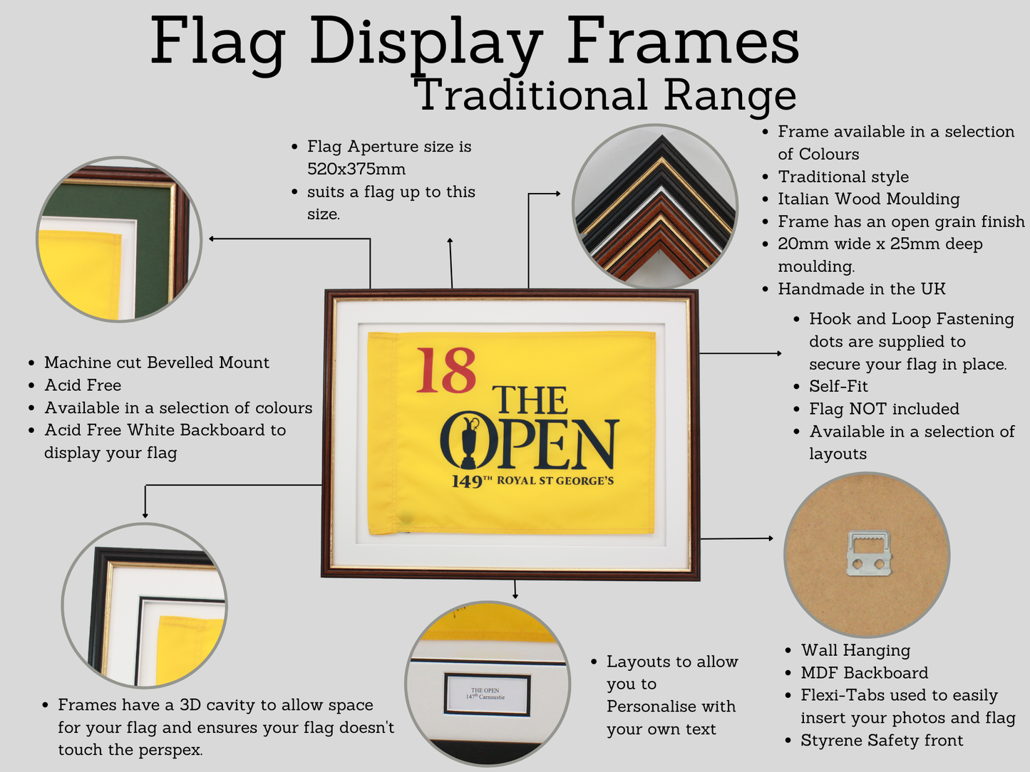 Flag Display Frame. Perfect for Golf Flags. Traditional Range. - PhotoFramesandMore - Wooden Picture Frames
