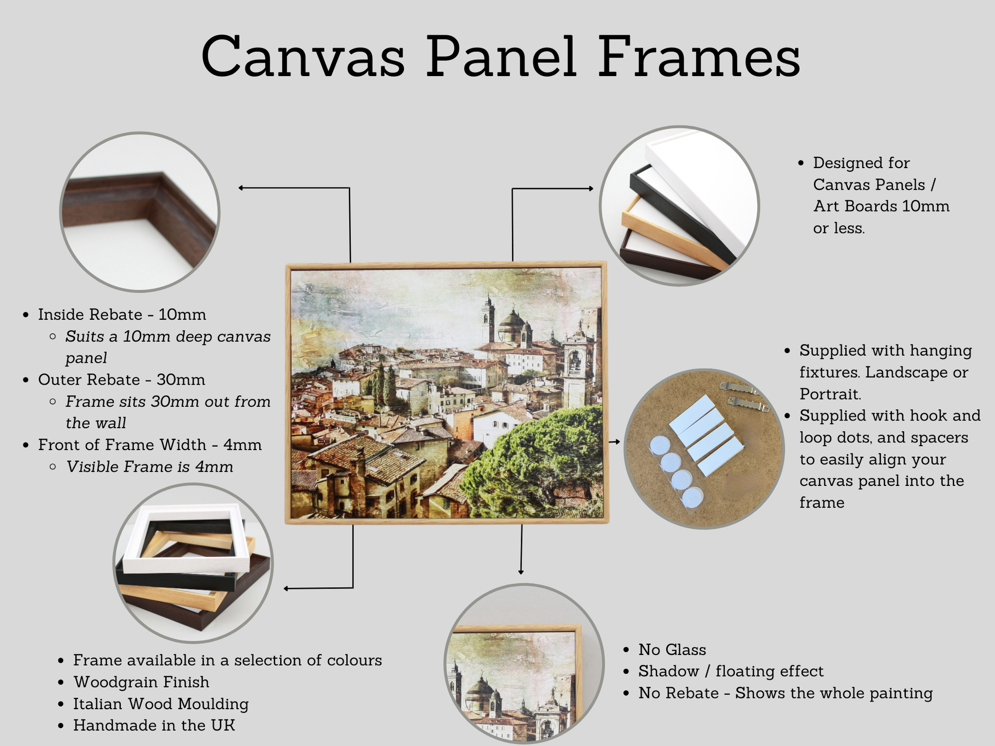 Made To Measure - Canvas Panel Wooden Tray Frames - PhotoFramesandMore - Wooden Picture Frames