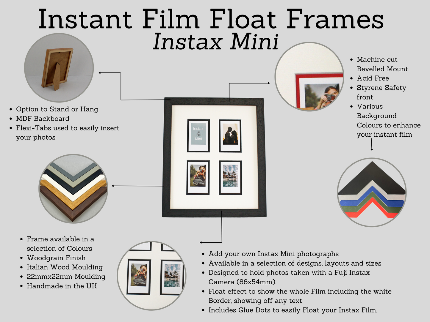 Instax Film Float Frame - Suits Four Instax Minis - PhotoFramesandMore - Wooden Picture Frames