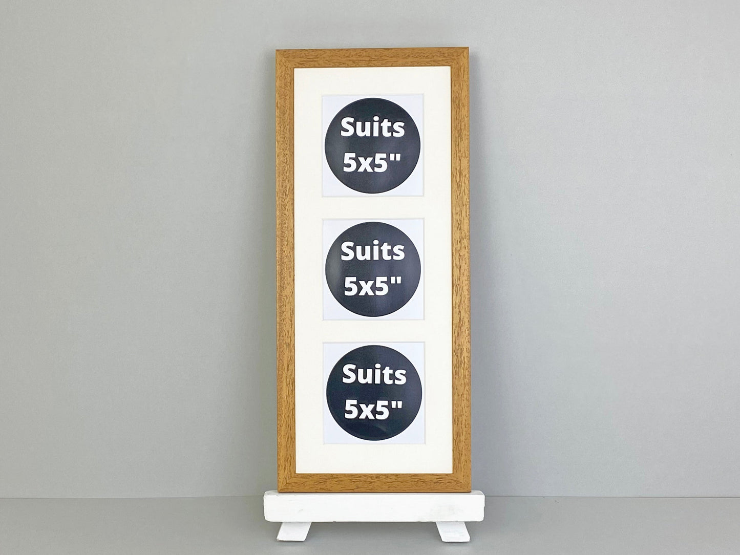 Suits Three 5x5" pictures. 20x50cm. Wooden Multi Aperture Photo Frame. - PhotoFramesandMore