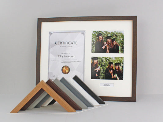 Personalised Certificate, Graduation, Diploma Frame with Two Photos. Suits an A4 sized Photo/Certificate and Two 5x7" Photos. - PhotoFramesandMore - Wooden Picture Frames