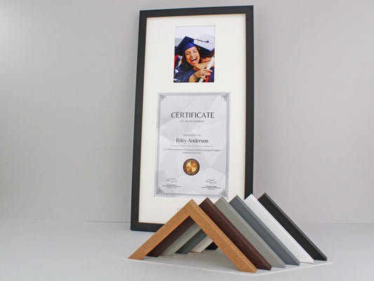 Personalised Graduation, Certificate, Diploma frame for One 5x7" Photo and A4 Certificate / Degree - PhotoFramesandMore - Wooden Picture Frames