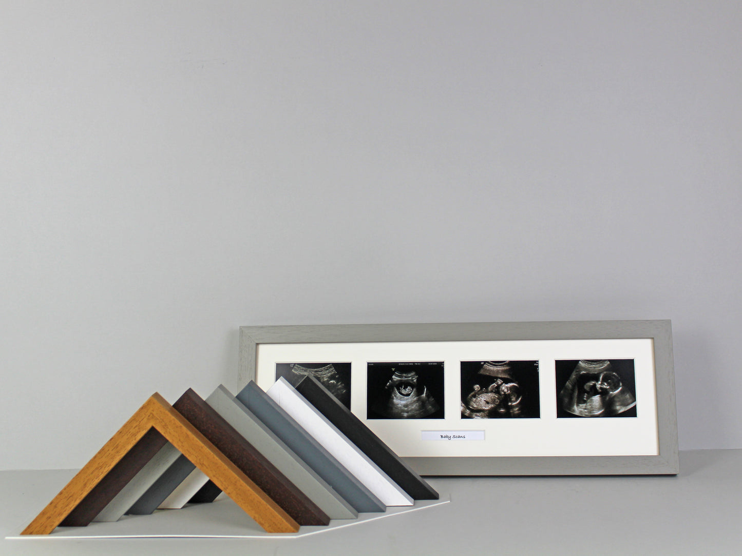 Baby Scan Photo Frame - Landscape Multi aperture Frame for Four Scan sized Photos and Text Box. - PhotoFramesandMore - Wooden Picture Frames