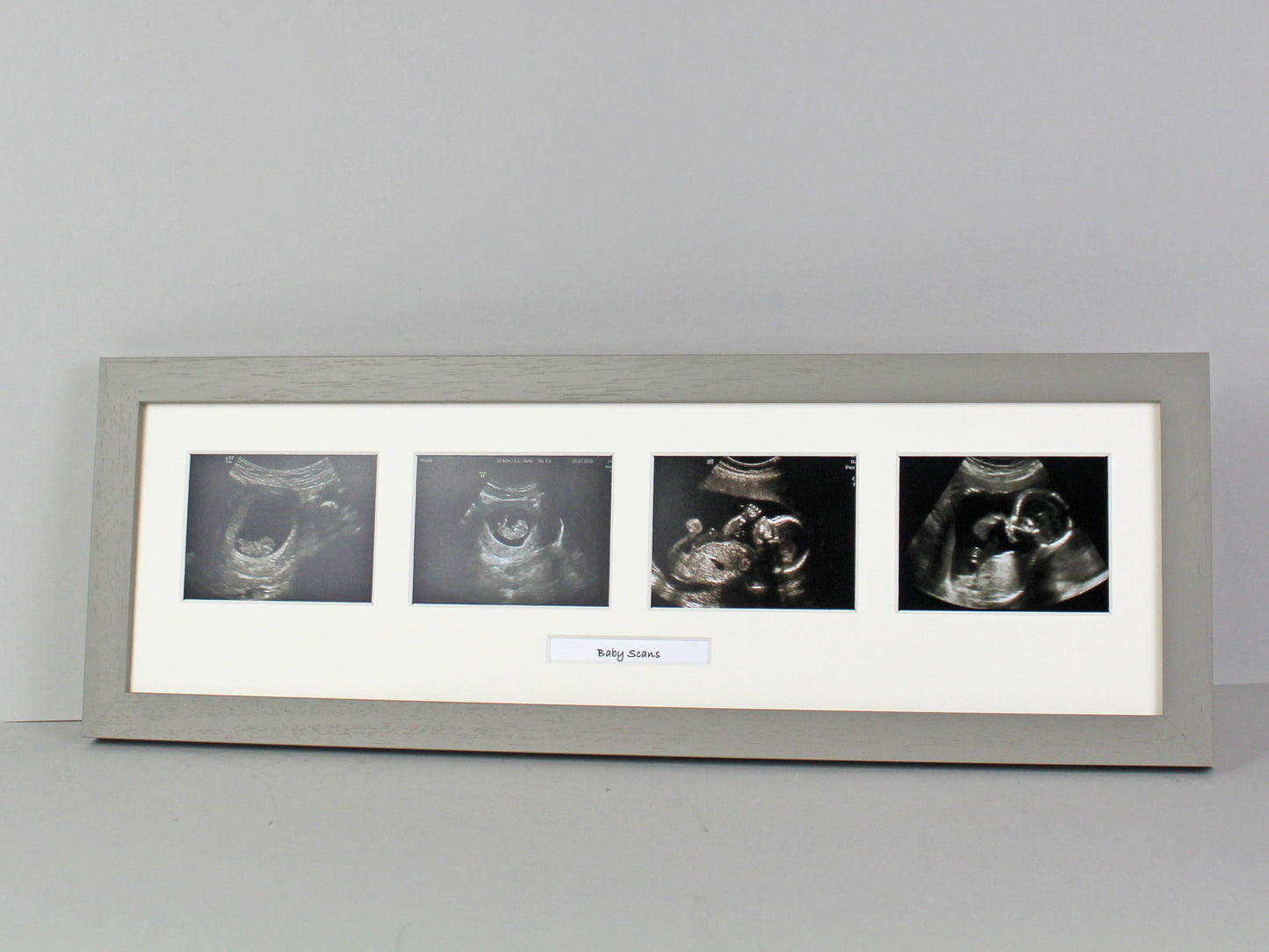 Baby Scan Photo Frame - Landscape Multi aperture Frame for Four Scan sized Photos and Text Box. - PhotoFramesandMore - Wooden Picture Frames