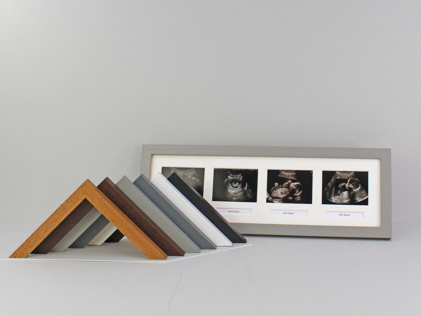 Baby Scan Photo Frame - Portrait Multi aperture Frame for Four Scan sized Photos and Four Text Boxes - PhotoFramesandMore - Wooden Picture Frames