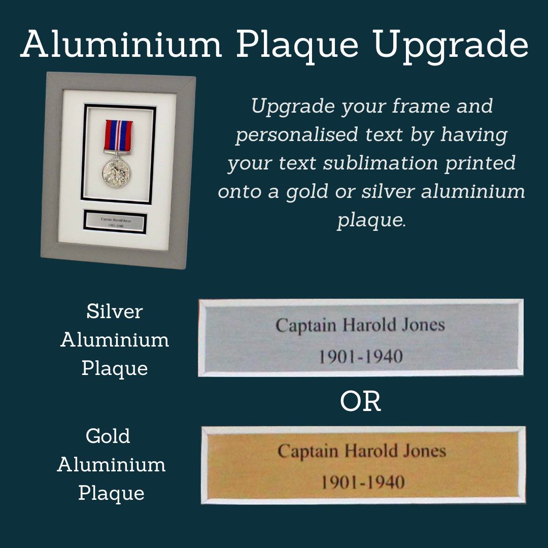 Personalised Military Medal display Frame for Six Medals and two 6x4" Photographs. 20x60cm.  War Medals. - PhotoFramesandMore - Wooden Picture Frames