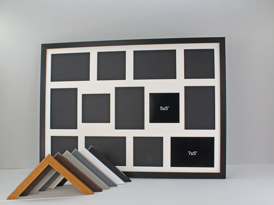 Suits six 5x5" and seven 5x7" sized photos. Mixed Sizes. 50x70cm. Wooden Multi Aperture / Collage Frame - PhotoFramesandMore - Wooden Picture Frames