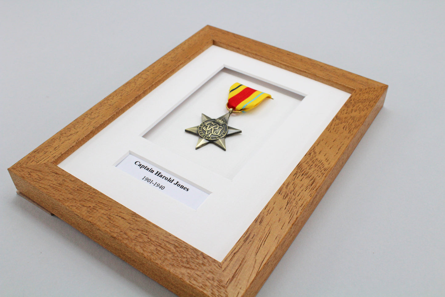 Personalised Military Medal display Frame for One Medal. 8x6" Size Frame. - PhotoFramesandMore - Wooden Picture Frames