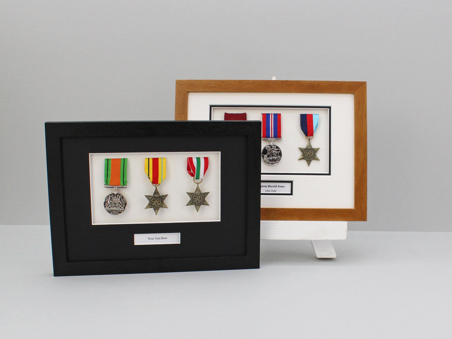 Personalised Military Medal display Frame for Three Medals. A4. War Medals. - PhotoFramesandMore - Wooden Picture Frames