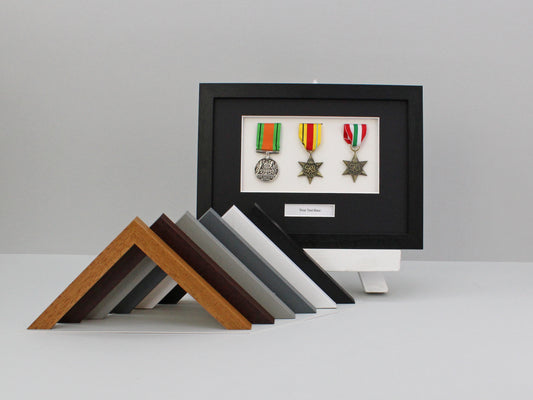 Personalised Military Medal display Frame for Three Medals. A4. War Medals. - PhotoFramesandMore - Wooden Picture Frames