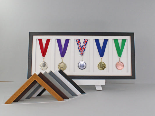 Medal Display frame for Five Medals. 25x60cm. - PhotoFramesandMore - Wooden Picture Frames