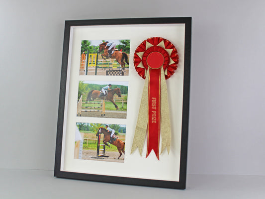 Rosette Display Frame. 40x50. Suits a Rosette and Three 5x7" Photographs. - PhotoFramesandMore - Wooden Picture Frames