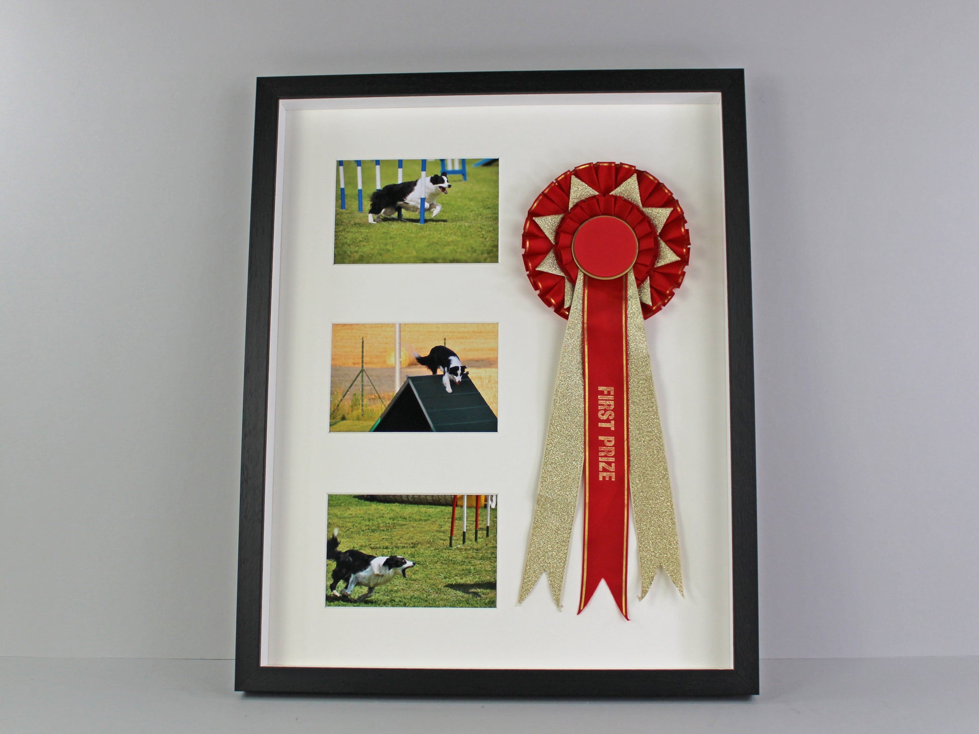 Rosette Display Frame. 40x50. Suits a Rosette and Three 6x4" Photographs. - PhotoFramesandMore - Wooden Picture Frames