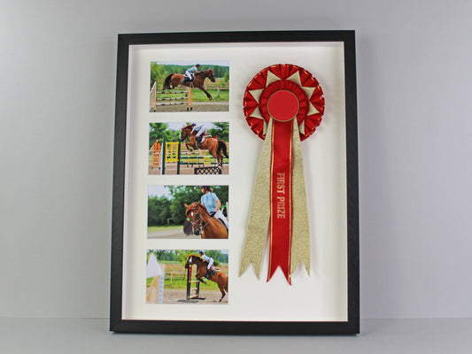 Rosette Display Frame. 40x50. Suits a Rosette and Four 6x4" Photographs. - PhotoFramesandMore - Wooden Picture Frames