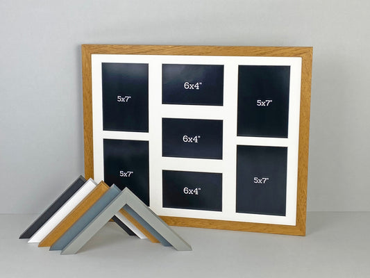 Suits Three 6x4" photos and Four 5x7" Photos.40x50cm. Wooden Multi Aperture Photo Frame. - PhotoFramesandMore - Wooden Picture Frames