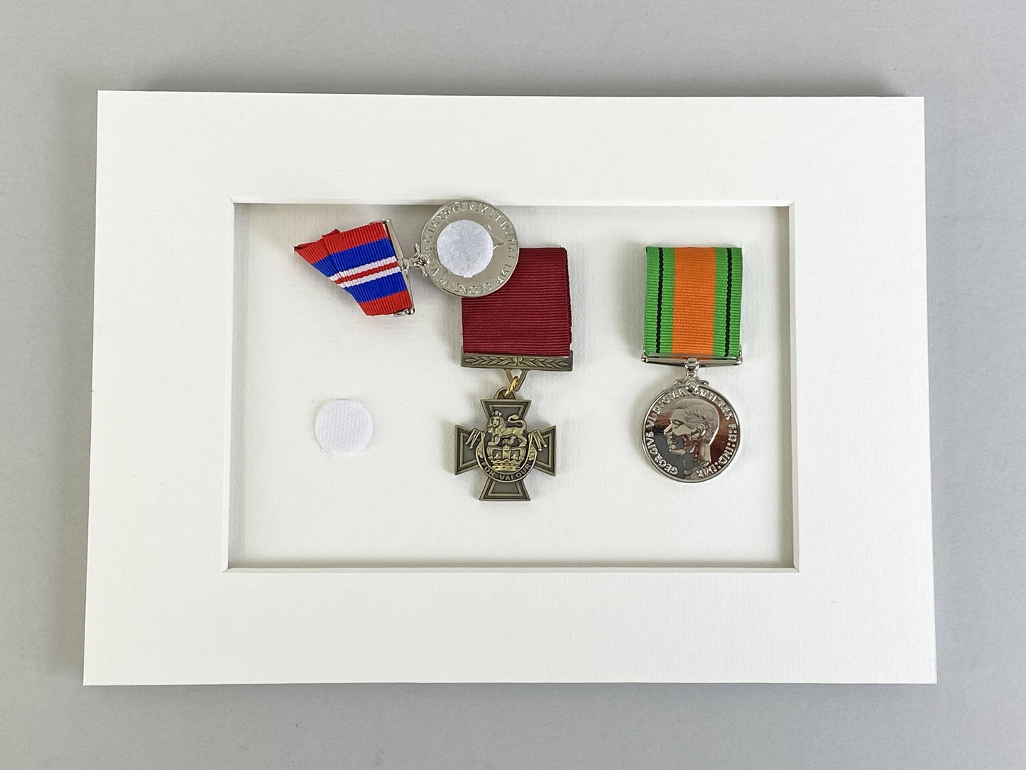 Personalised Military Medal display Frame for Eight Medals and two 6x4" Photographs. 20x70cm.  War Medals. - PhotoFramesandMore - Wooden Picture Frames
