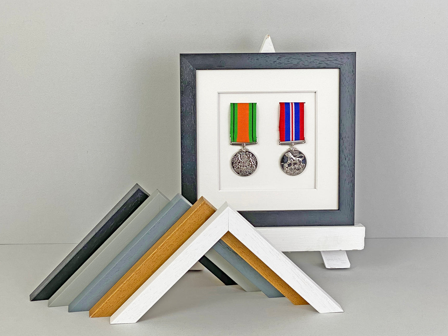 Military and Service Medal display Frame for Two Medals. 20x20cm. - PhotoFramesandMore - Wooden Picture Frames