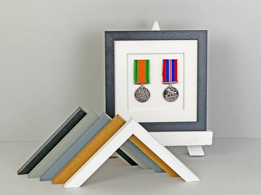 Military and Service Medal display Frame for Two Medals. 20x20cm. - PhotoFramesandMore - Wooden Picture Frames