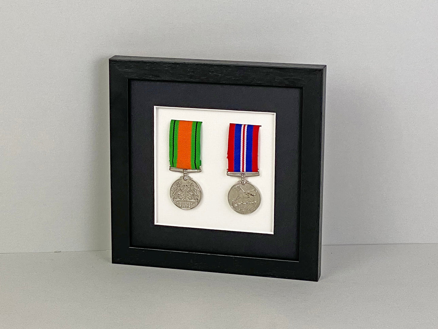 Military and Service Medal display Frame for Two Medals. 20x20cm. - PhotoFramesandMore - Wooden Picture Frames