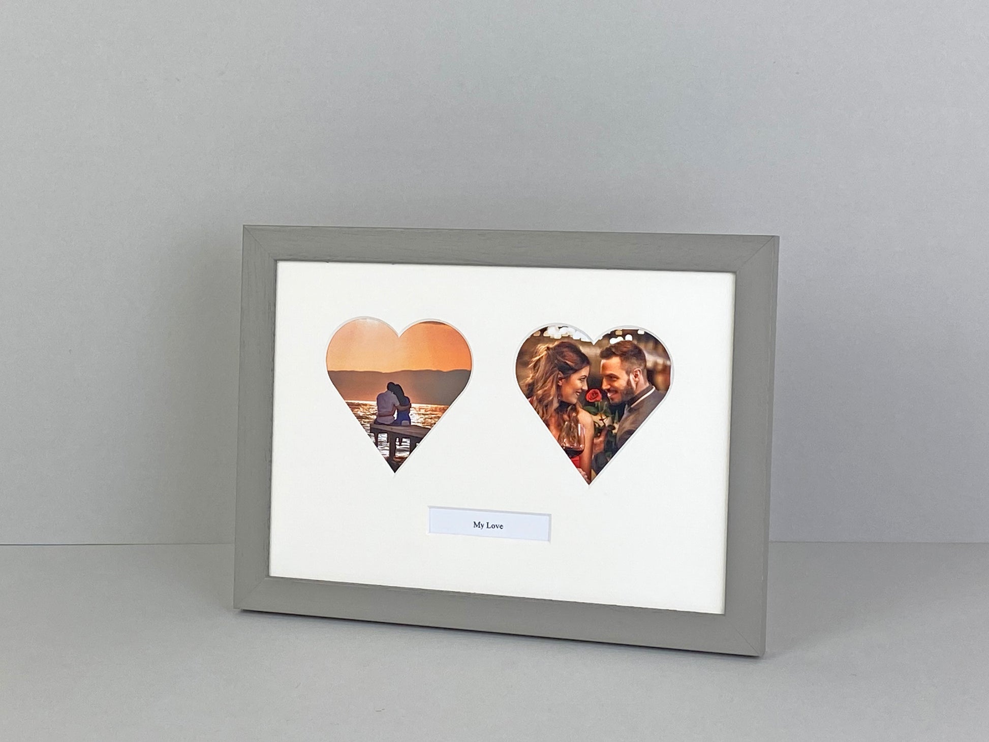 Heart Shaped Caption Frames. Add your Personalised Text and Photo to treasure a special Memory. Available in a selection of colours and Sizes. - PhotoFramesandMore - Wooden Picture Frames