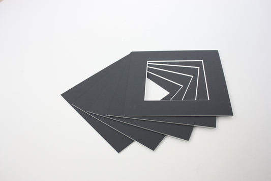 Packs of 5 Square Mounts - Black - PhotoFramesandMore - Wooden Picture Frames