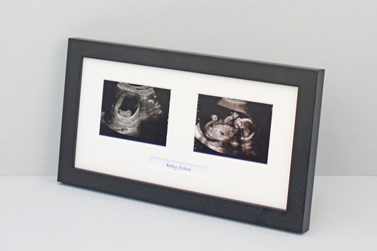 Baby Scan Frame - Landscape Multi aperture frame for Two Scans and One Text Box. - PhotoFramesandMore - Wooden Picture Frames