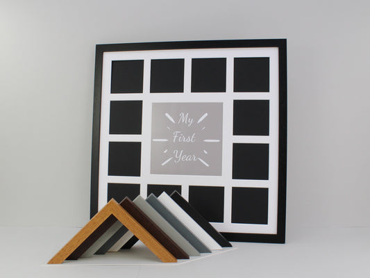 Baby's First Year Photo Frame - Multi Aperture Frame. 50x50cm Frame with one large aperture and twelve smaller apertures, one for each month! - PhotoFramesandMore - Wooden Picture Frames