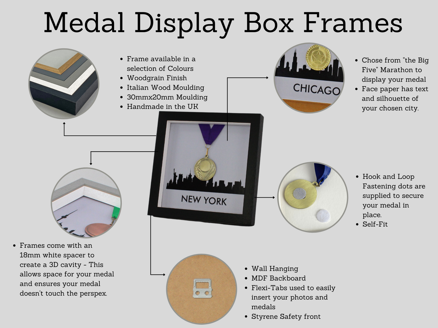 Medal Display frame for one Medal - London/Berlin/Paris/Chicago/New York and more. Perfect way to display your achievements! - PhotoFramesandMore - Wooden Picture Frames
