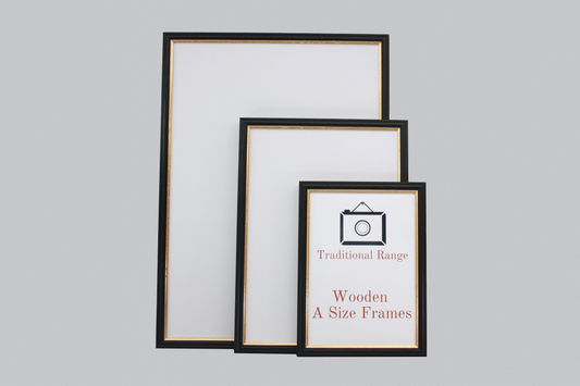 Black with a gold trim - A-Size Frames - Traditional Style - A1, A2, A3, A4 Size Wooden Poster Frame - PhotoFramesandMore - Wooden Picture Frames