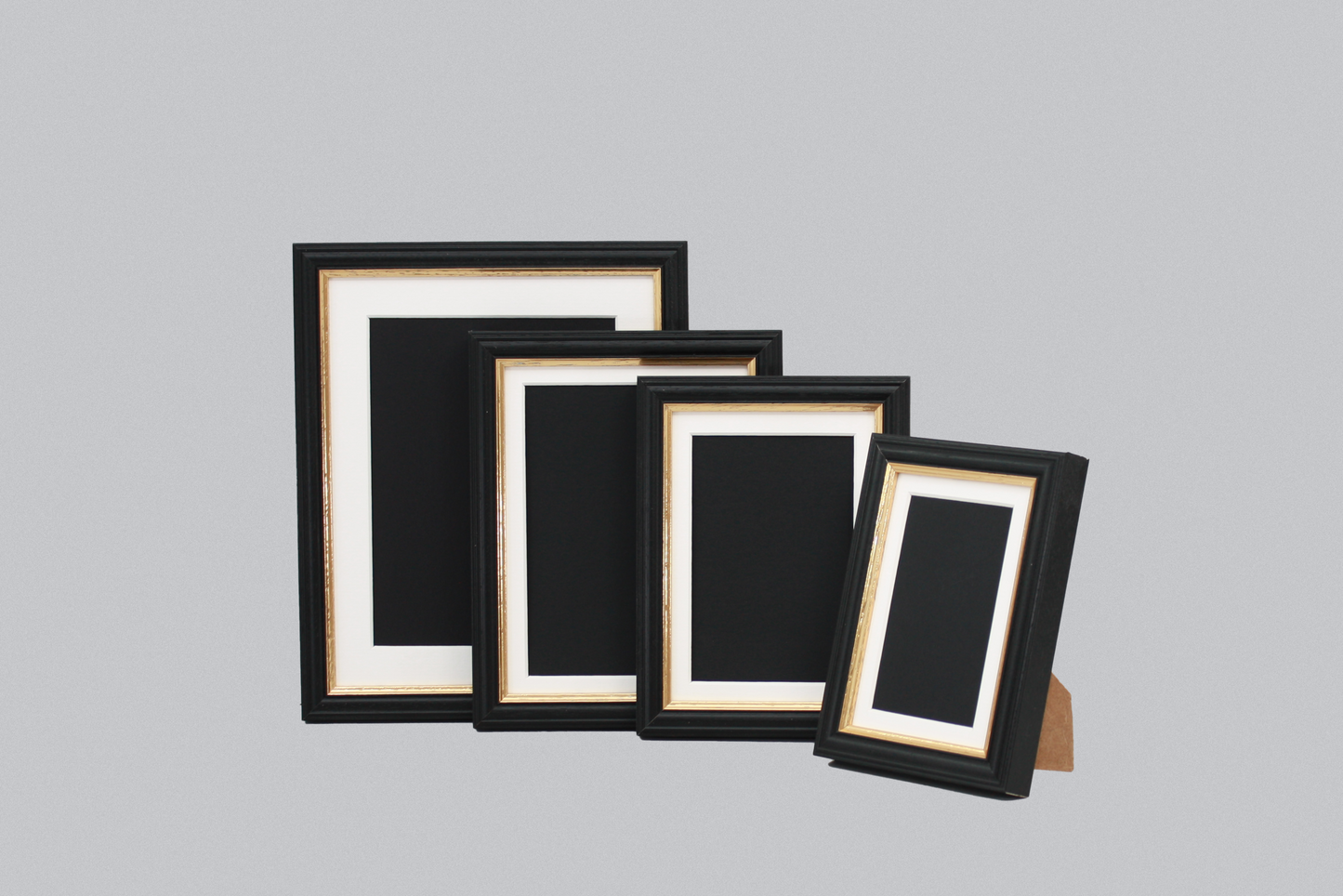 Black with Gold Trim - Traditional Style Wooden Photo Frames - Stand or Hang.