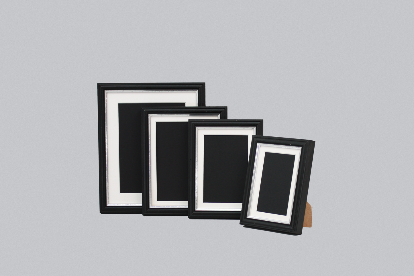 Black with Silver Trim - Traditional Style Wooden Photo Frames - Stand or Hang.